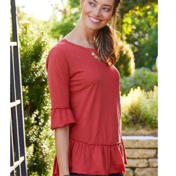Matilda Jane Red Ruffle Rule the Day 100% Cotton shirt 3/4 sleeves - Medium - Picture 1 of 4